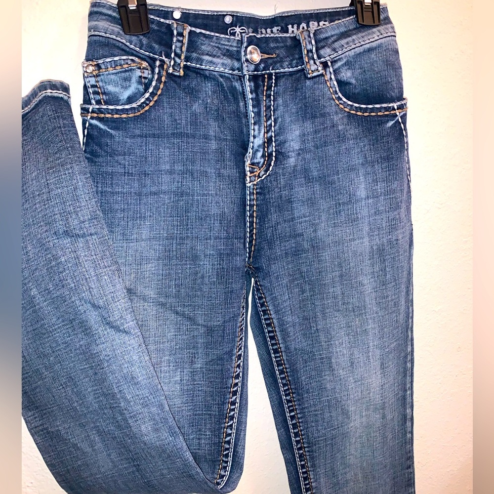 Live Hard Play Hard Thick Stitch Studded Boot Cut Jeans Size 8